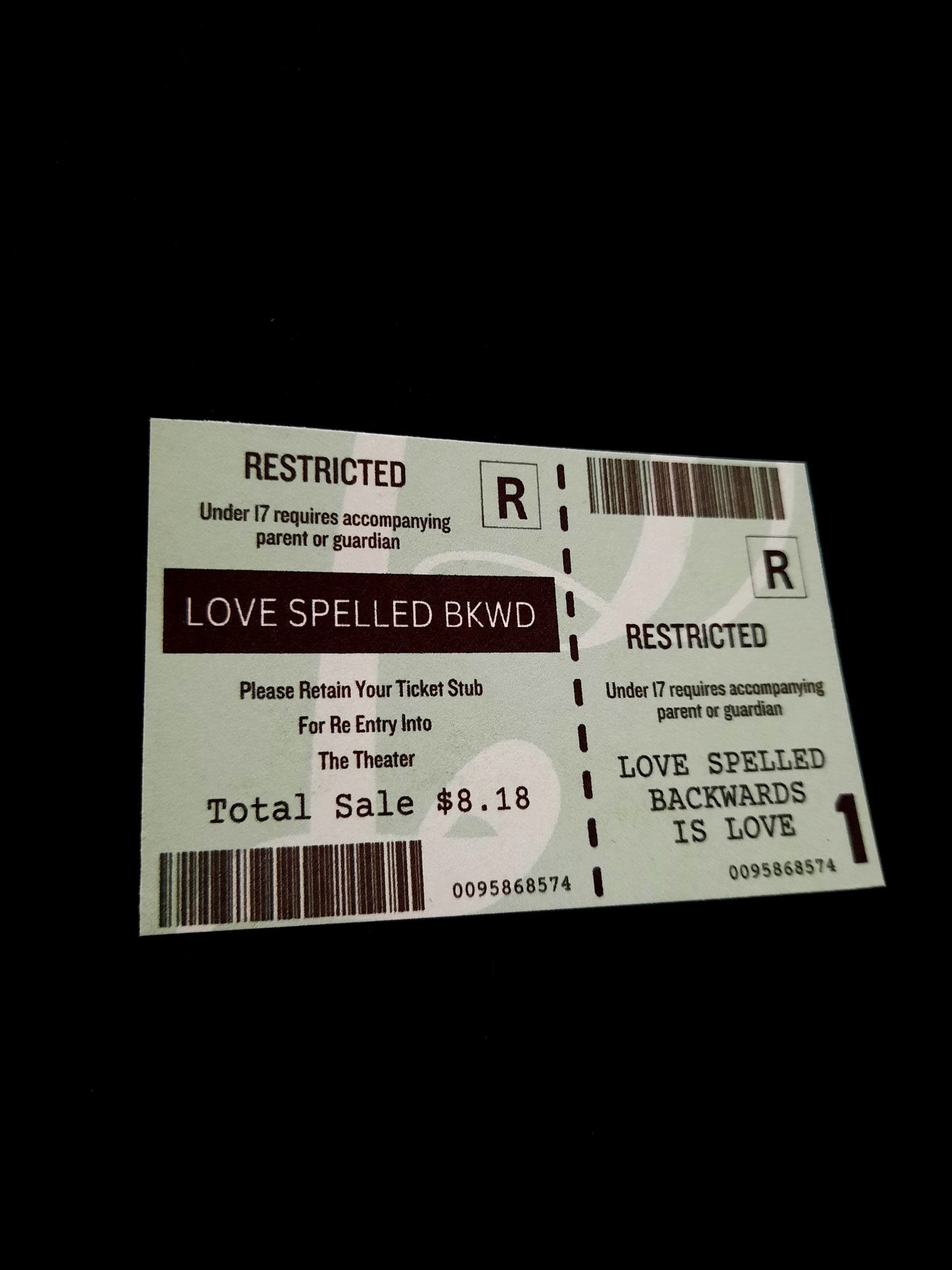 Twilight Movie Ticket Prop Love Spelled Backwards