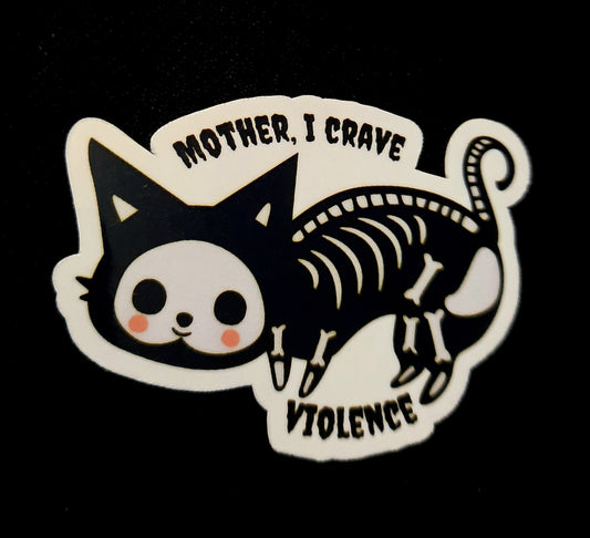 Skeleton Cat Crave Violence Sticker