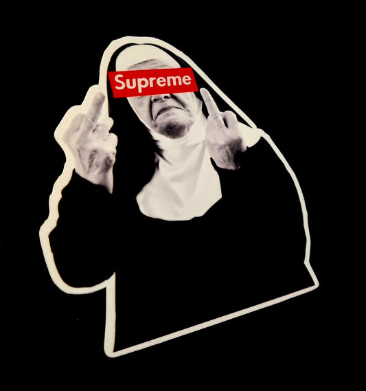 Supreme Nun Flipping Off Sticker