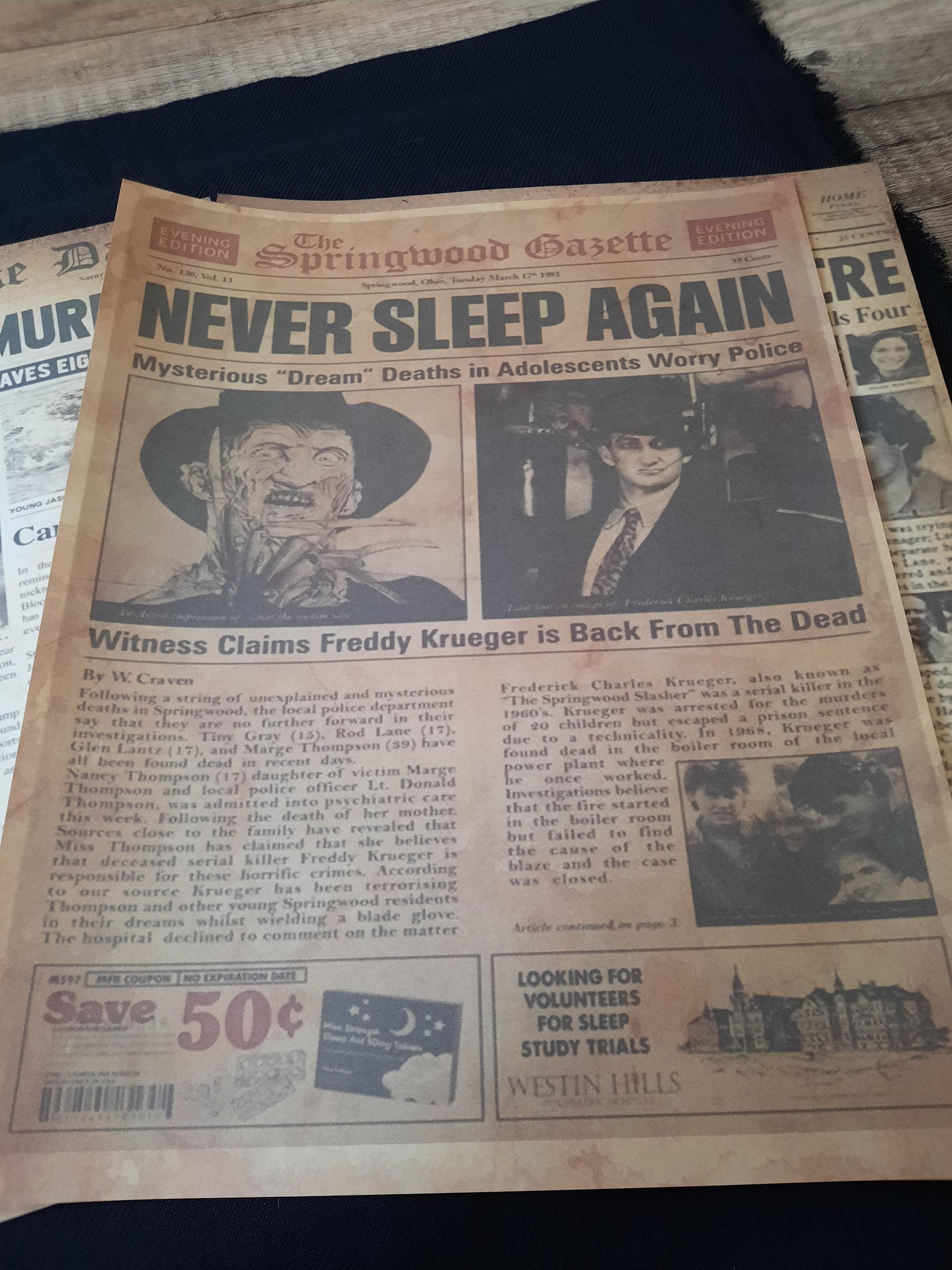 Horror Legends Vintage Newspaper Replica-3 Page Set