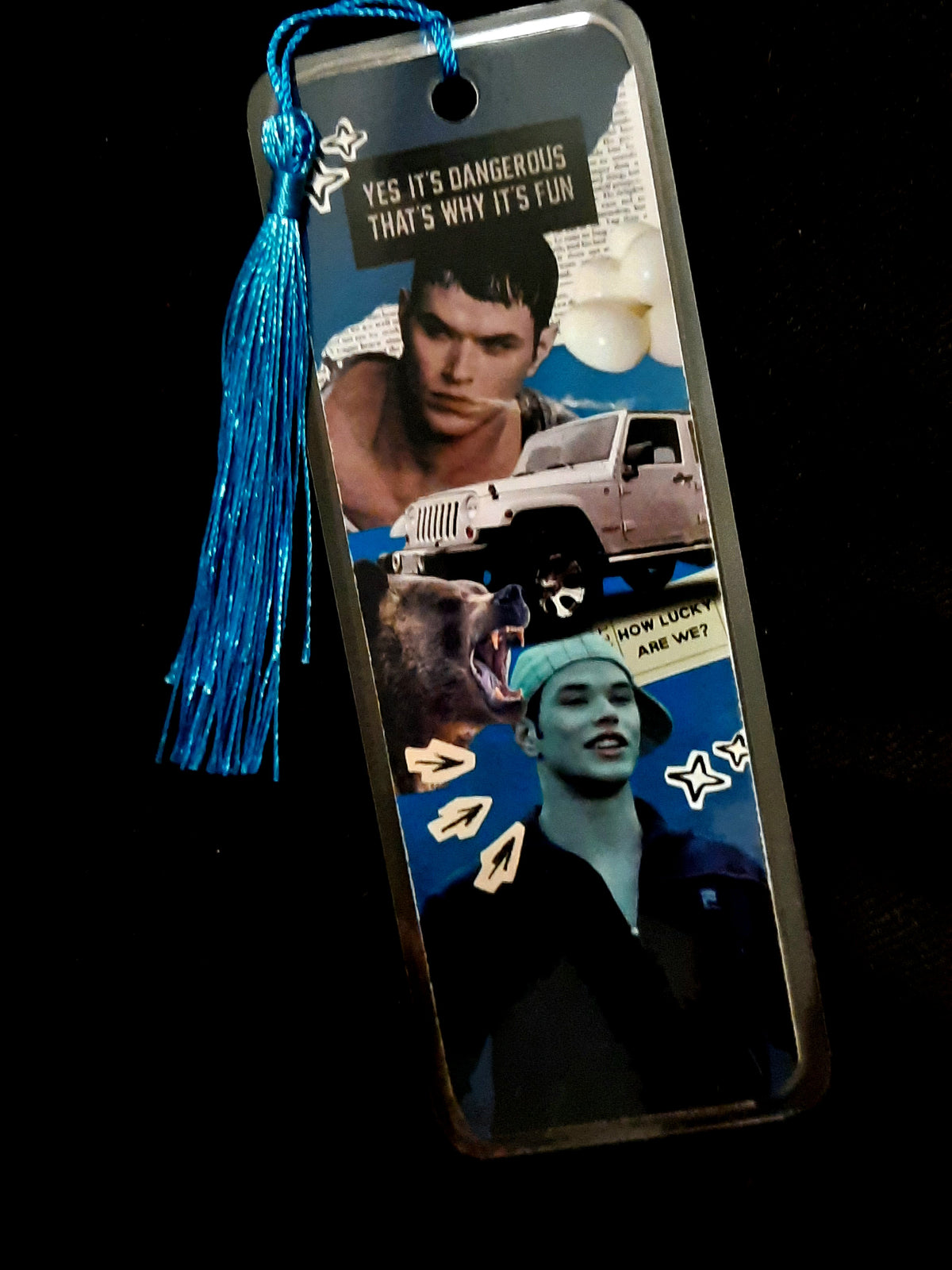 Laminated Twilight Saga Edward Cullen bookmark. Aesthetic collage-style. With tassel. 