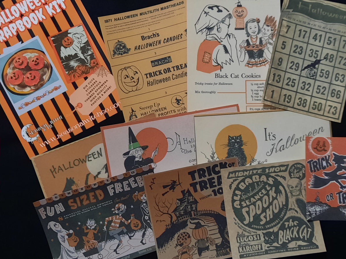 Vintage Halloween Scrapbook Kit | 40+ piece Ephemera